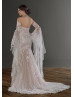 Detachable Pagoda Sleeve Strapless Sweetheart Neck Ivory Lace Tulle Wedding Dress